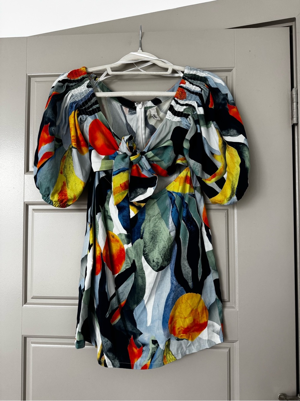Valija Multicolor Puff-Sleeve Tie-Front Dress
